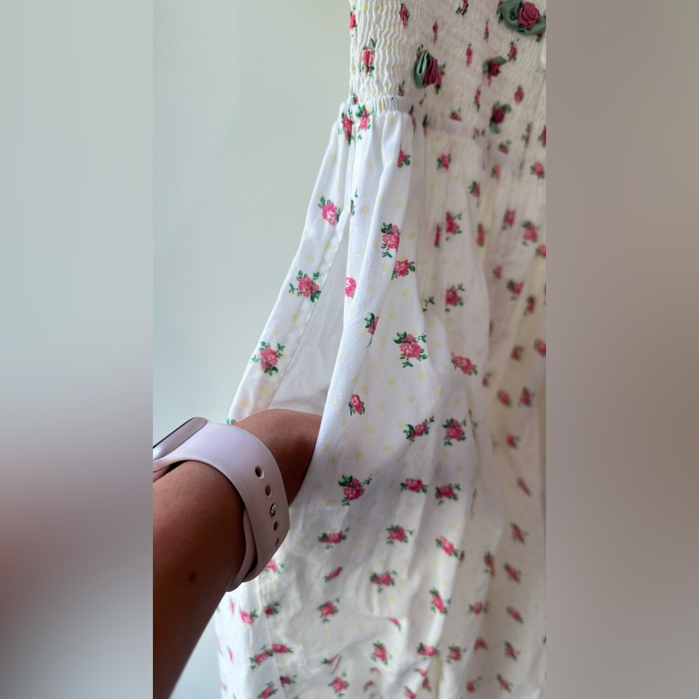 For Love & Lemons, White Floral Giusti Pocketed! Midi Dress, Size S | 0049 - Picture 5 of 11